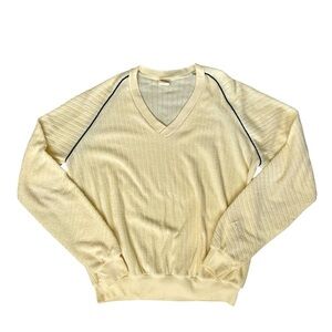 5/$25 Vintage Encino Shirt Men's Cream V-Neck Terrycloth Ribbed Sweater size XL